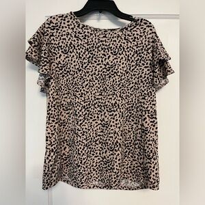 Adrianna Papell Pink and Black Ruffled Blouse